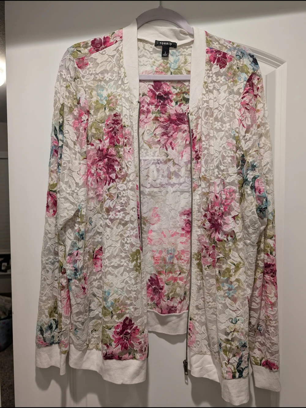 Torrid White Floral Lace Zip-Up Sweater - Picture 1 of 9